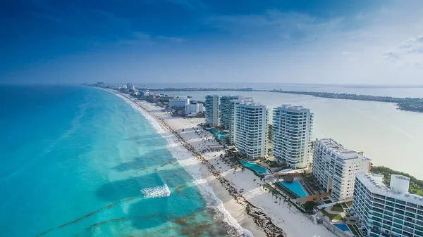 Aerial view of Cancun’s beach and hotels
