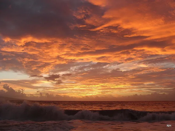 Fiery sunset over Elua Beach, Maui