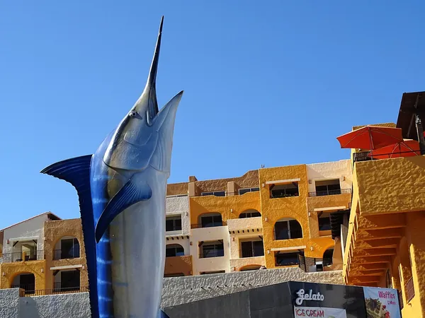 Marlin sculpture by the harbor in Cabo San Lucas