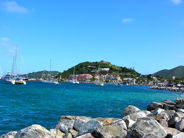 Boats in the turquoise water of Marigot Bay, Saint Lucia
