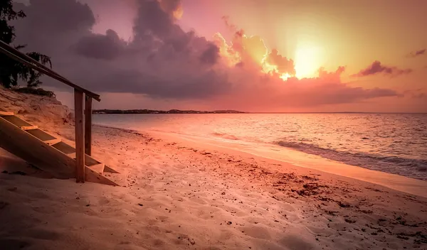 Pink sunset over Grace Bay, Turks and Caicos