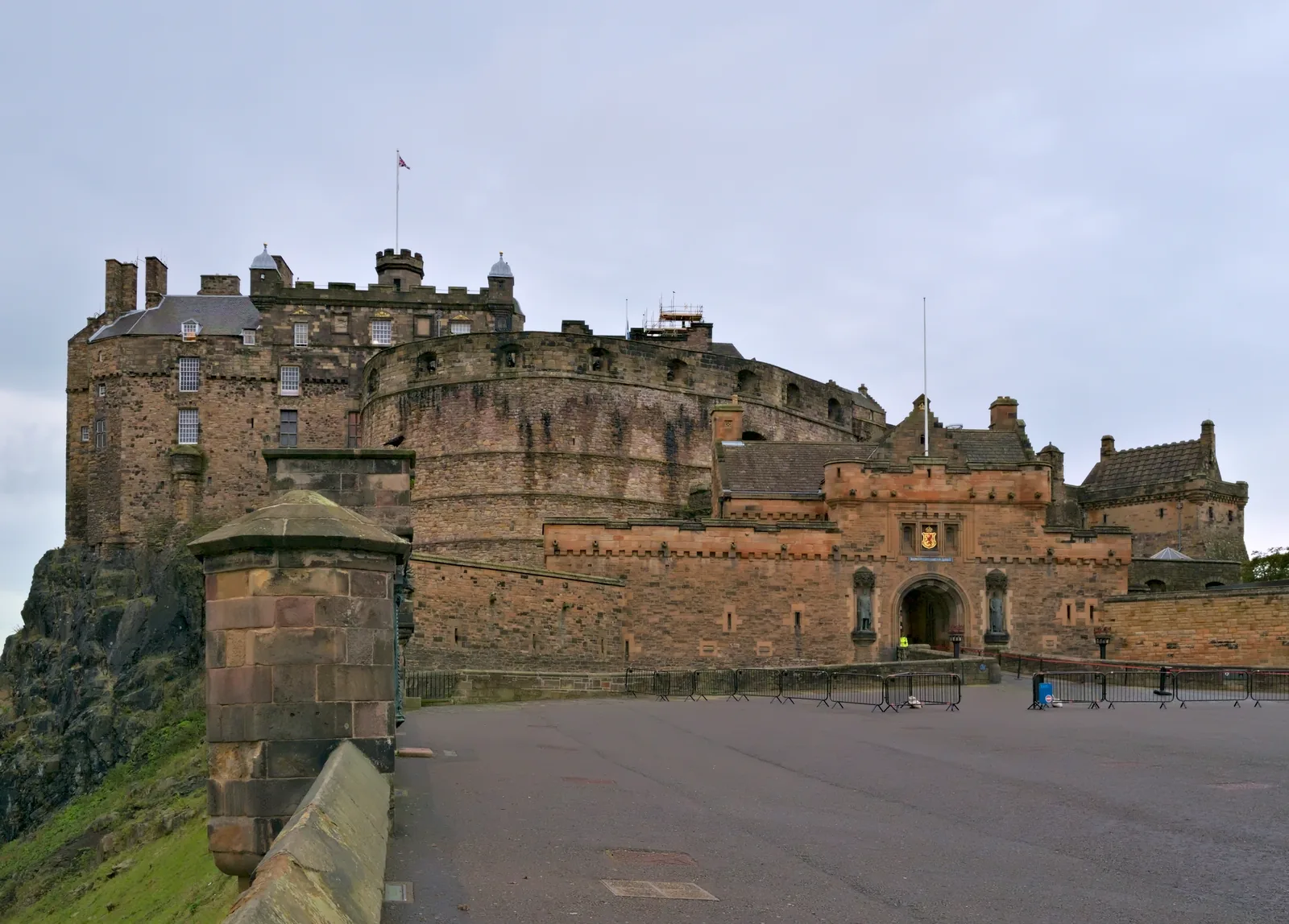 Edinburgh Castle on the rock above the city under a clear sky, Scotland